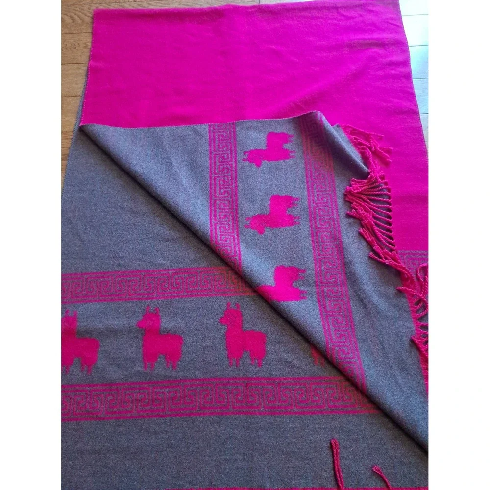 Fuchsia Alpaca Wool Blend Scarf Wrap Shawl Fringed Warm Winter Accessories 72x25
